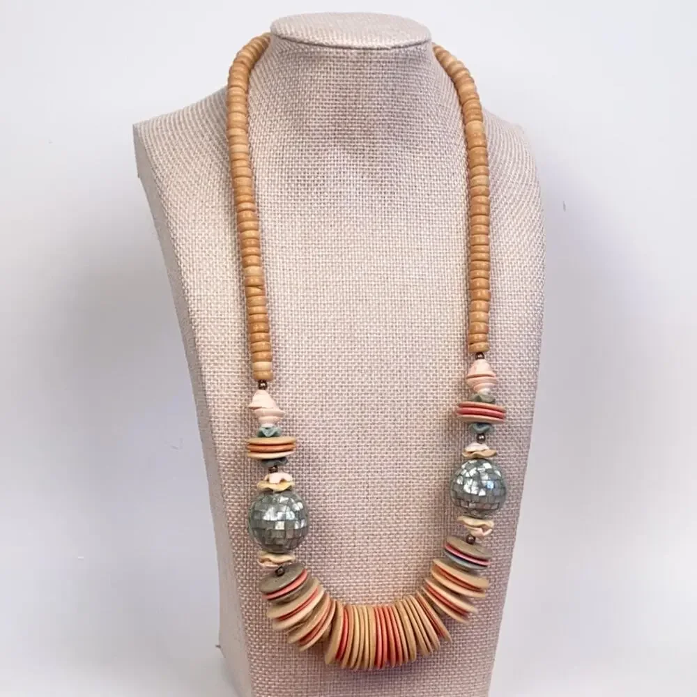 Button Necklace Disco Ball Shell Necklace